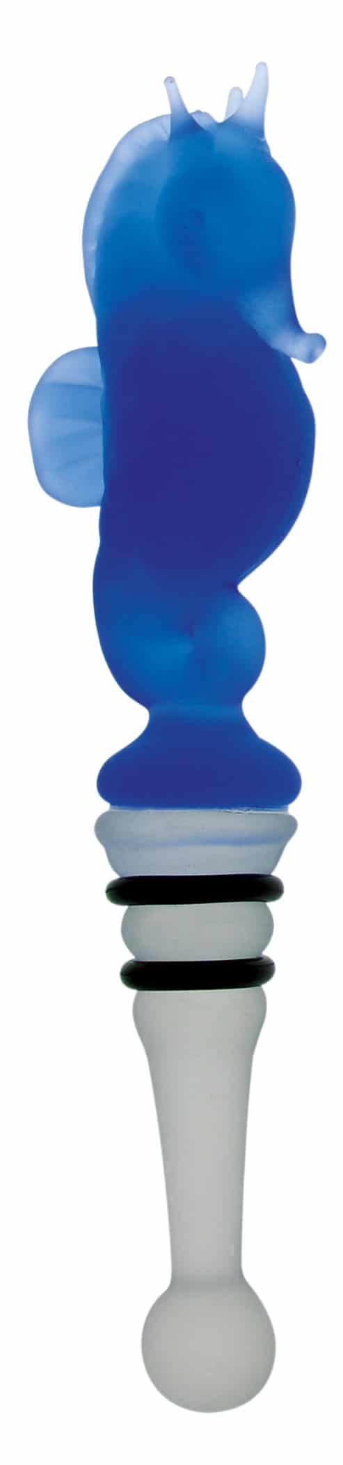 Glass Seahorse Wine Stop - Cobalt Blue