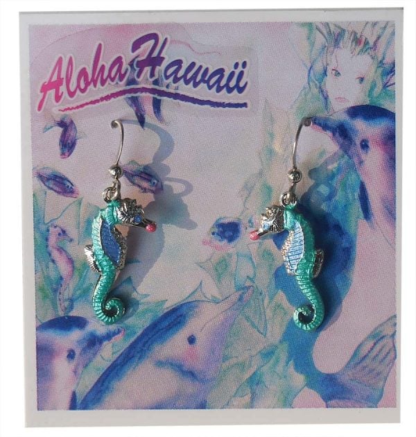 Silver hand painted Seahorse Ear Rings