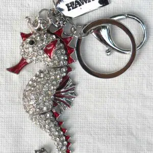 Silvery Seahorse Key Chain with Red Teal Accent