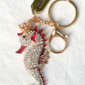 Sparkly Seahorse Key Chain  with Red Accent