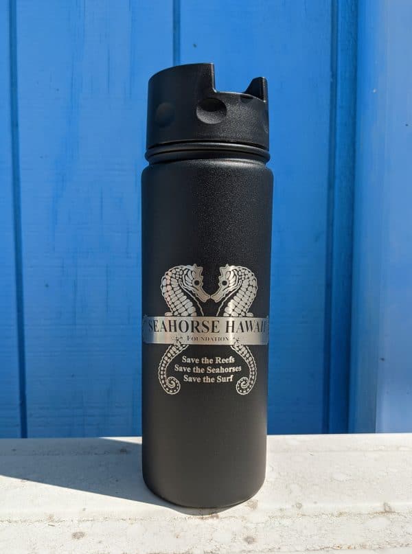 Seahorse hawaii foundation engraved black water bottle