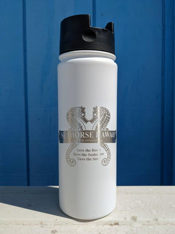 Seahorse hawaii foundation engraved white water bottle
